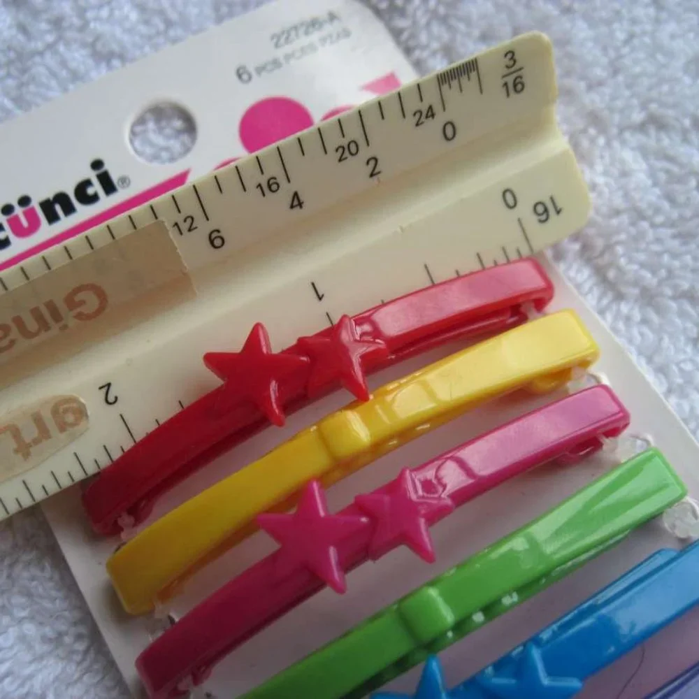 6 Scunci Bright Colors All Plastic Flat Tight Hair Barrettes Clips Pins No Metal